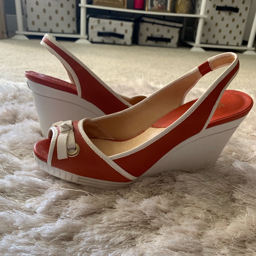 Michael Kors Orange/ White Leather Wedges Size 6.5